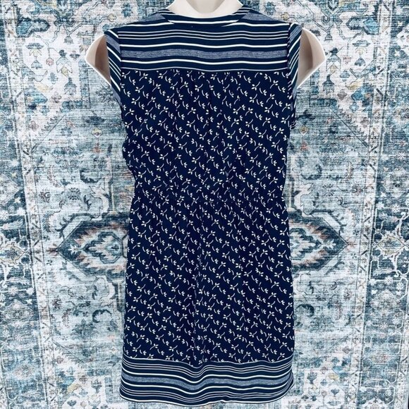 Loft Outlet Shift Dress Size M Petite  Navy White Elastic Waist Sleeveless - Picture 6 of 8